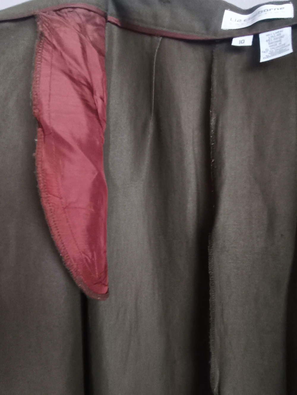 Vintage Liz Claiborne Utilitarian Linen Rayon Midi Skirt Olive Green Size 10 - Picture 12 of 13